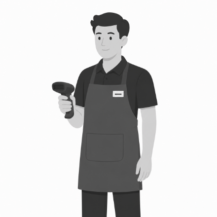 Winkelmedewerker met handscanner